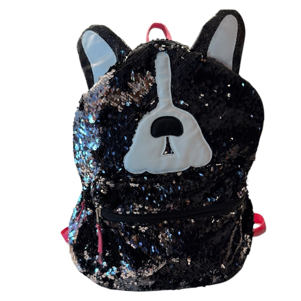 Wonder Nation Sequined Puppy with Standup Ears Kids Backpack - Black and White